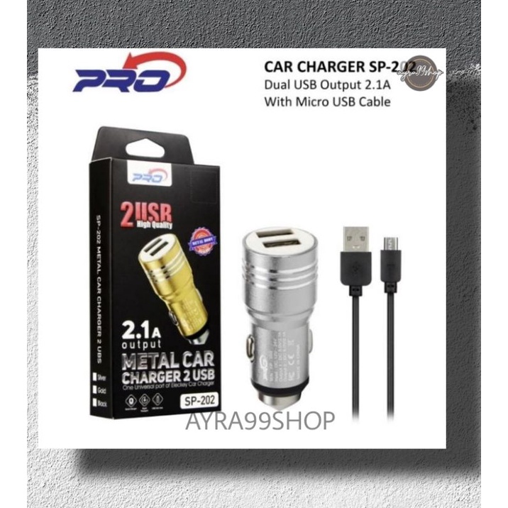 Car Charger Mobil 2 USB Aluminium Metal+ Kabel Micro