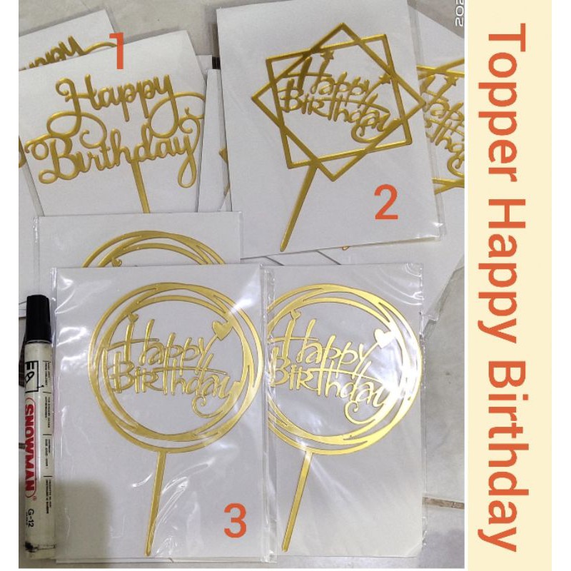 Topper Happy Birthday / Hiasan Kue Ulang Tahun Gold