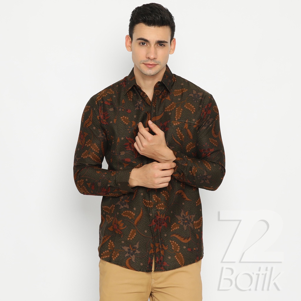 BATIK COUPLE MODERN Kemeja Rok Lilit Instan Batik Pria Lengan Panjang Premium Motif Elegant Warna Hijau Tua 721051 CAP 72