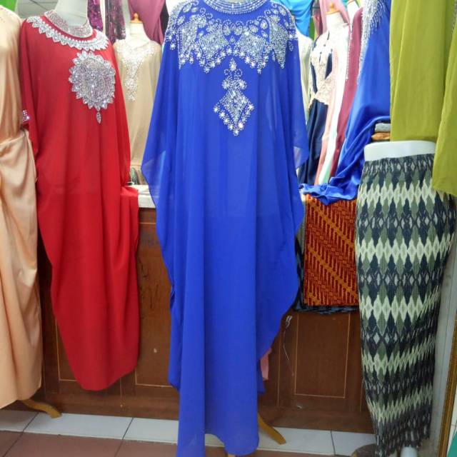 Kaftan Ikat Premium-Kaftan Satin-Ceruty Biru BCA