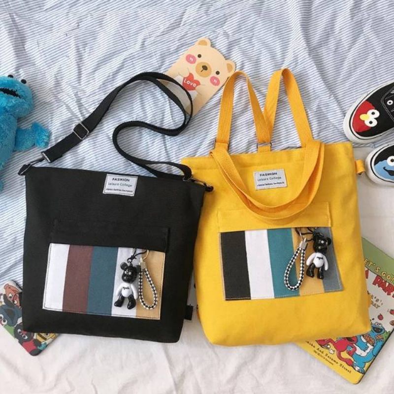 Totebag Wanita Resleting Kanvas Tote Bag Aesthetic Fashion Korea Murah