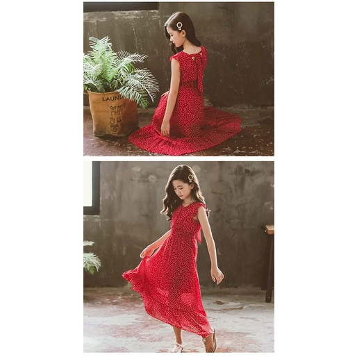 Long Dress Anak Perempuan Feminine Polkadot Red