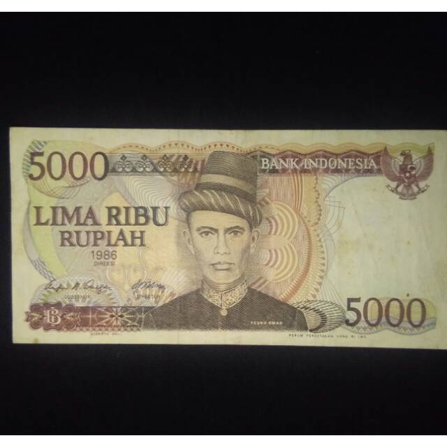 UANG KUNO UANG KOLEKSI 5000 RUPIAH TEUKU UMAR 1986