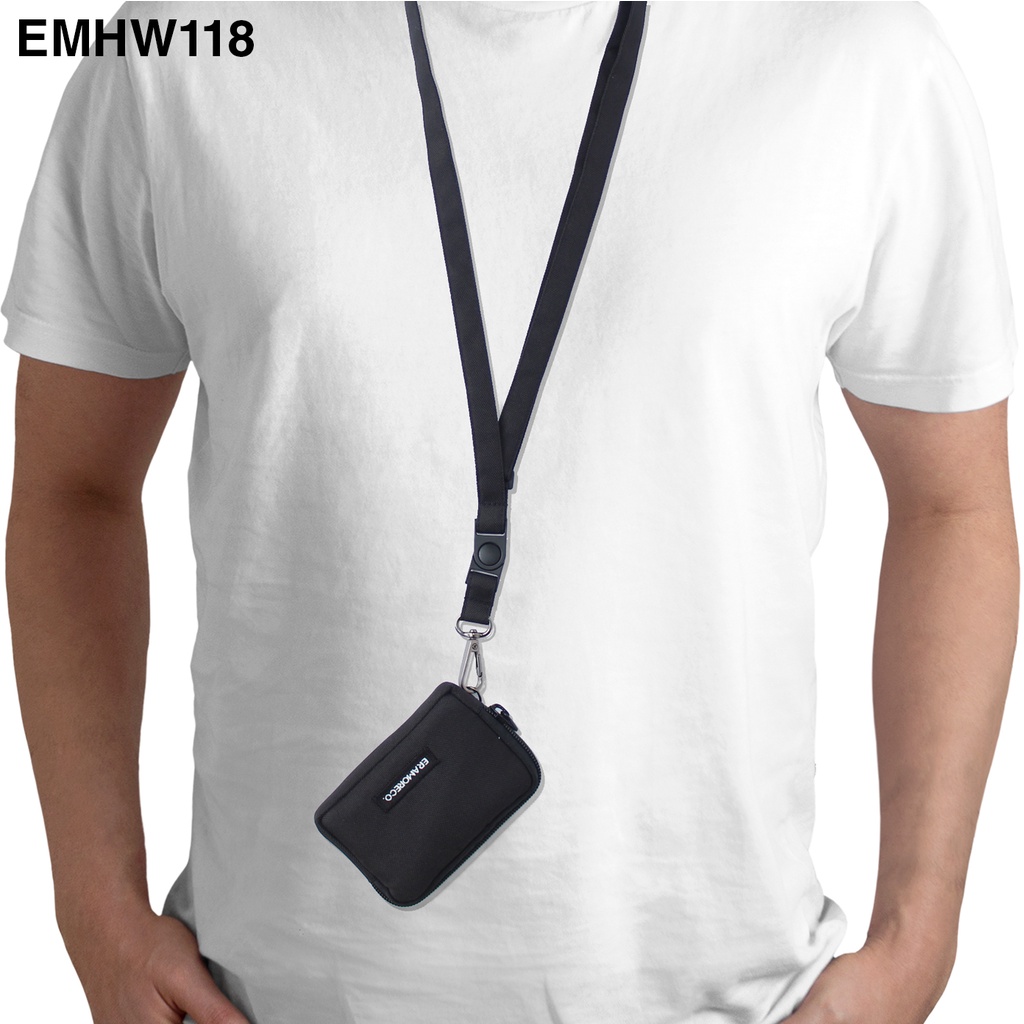 EMHW118 Hanging Wallet Pocket Pouch Dompet kartu Gantung Tali Lanyard hitam