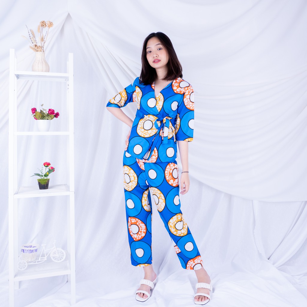 KIMONO PIYAMA WANITA / BAJU TIDUR WANITA PIYAMA SETELAN KIMONO BAHAN KATUN MOTIF DONUT-3