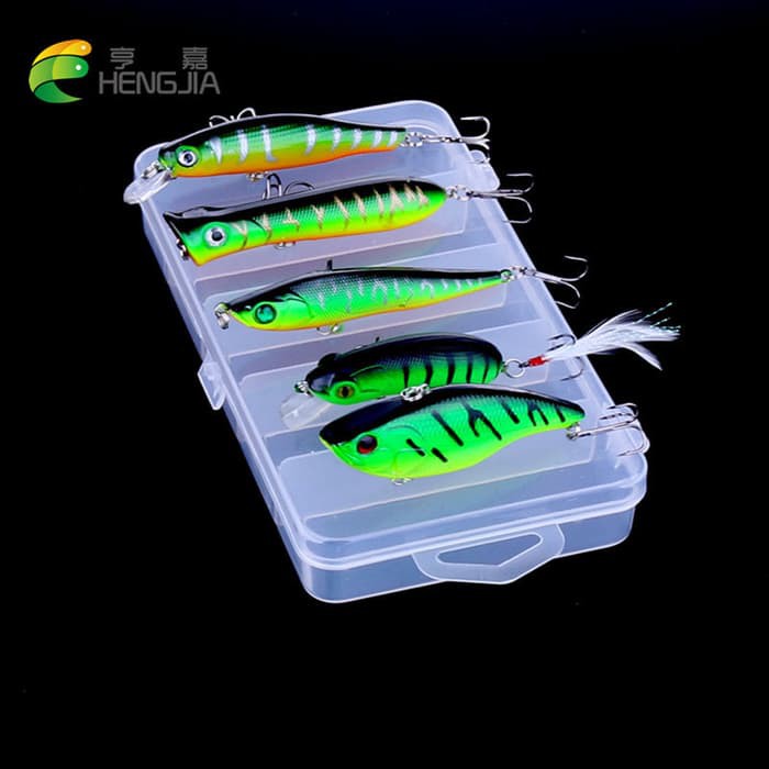 Terlaris Lure Minnow 5Pcs Fishing Lure Set Minnow Topwater Popper Vib Pencil