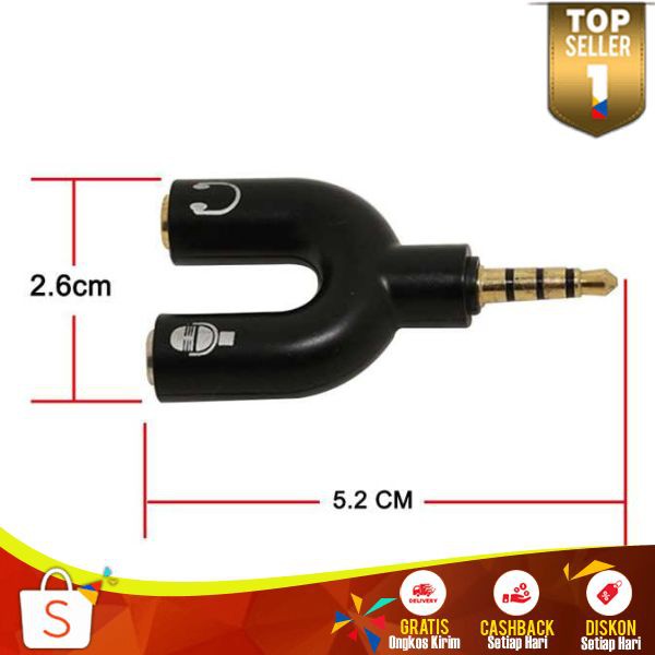 Splitter Audio Shape U 3.5mm AA12 Male ke Dual Female Headphone Microphone Multifungsi Berkualitas