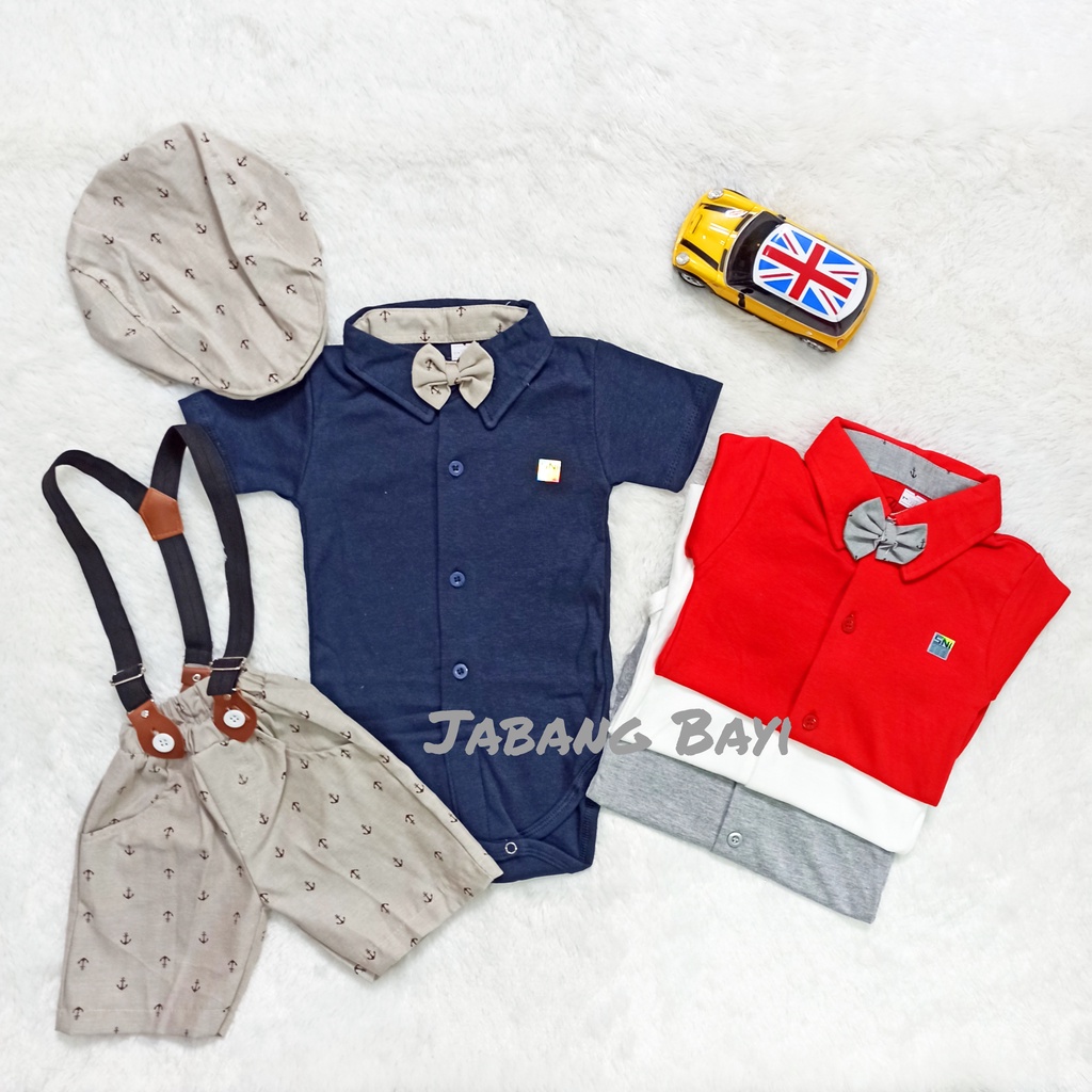 Baju Bayi Laki-laki Suspender Jumper Set Topi Fashion Anak
