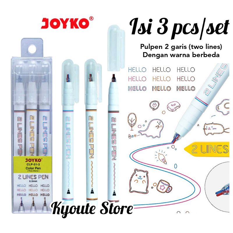 

Joyko Two Lines Pen Color 0.5 mm Pulpen Pena Warna Double Tip Doodle Menulis