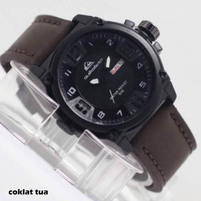 JAM TANGAN PRIA QUICK SILVER - TALI KULIT - SUPER GANTLEMAN - Hitam