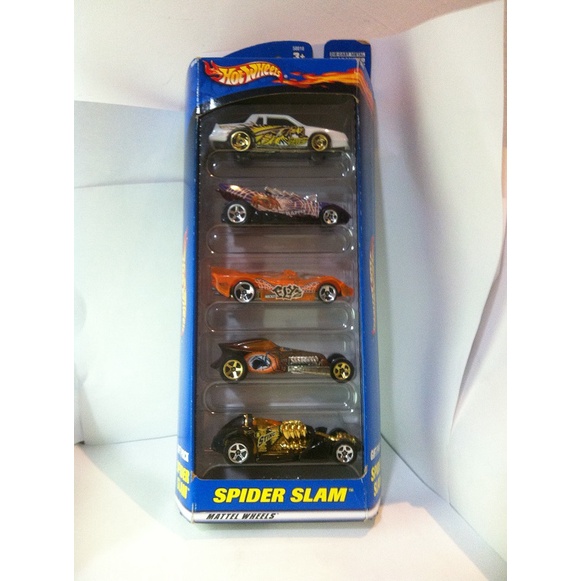 Hot Wheels Gift Pack. 2001 Spider Slam 5-Pack - 50018. Chevy Stocker-Turbo Flame-Power Pistons-Sweet