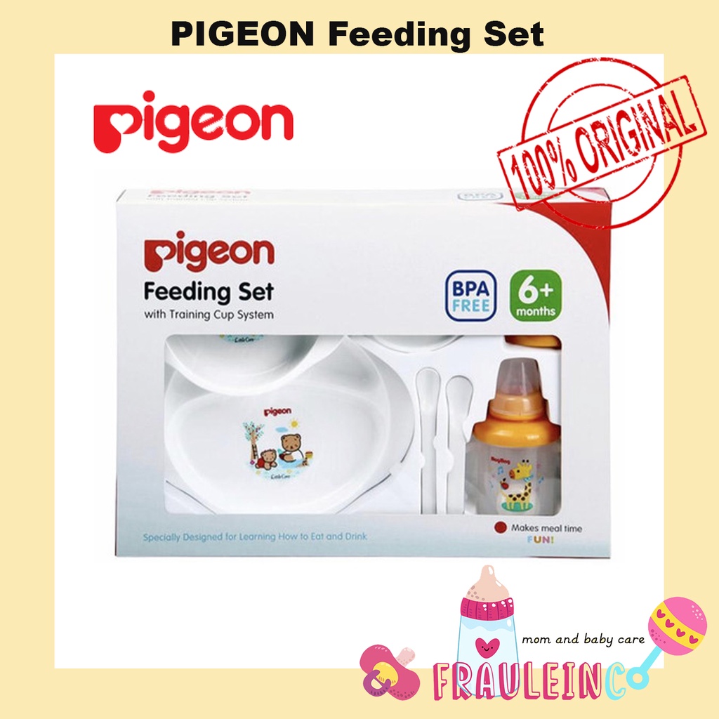 *FRAULEINCO* PIGEON Feeding Set with Training Cup System 6+ Months BPA Free Set Peralatan Makan Bayi Besar Large Gift / Kado Hadiah MPASI Bayi