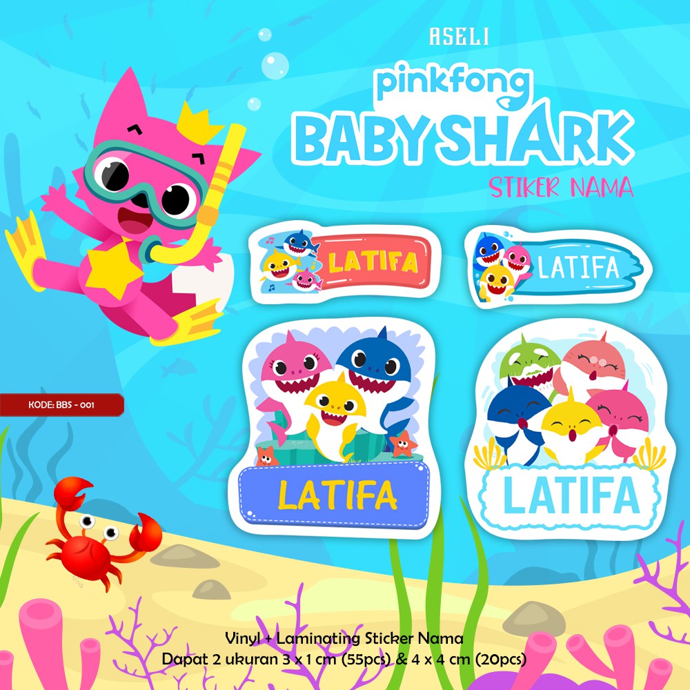 

BABY SHARK CUSTOM STIKER NAMA LABEL NAMA