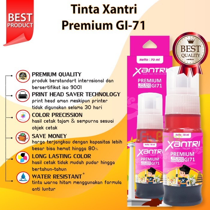 Tinta Xantri Premium GI71 GI-71 Black Pigment 135ml, Printer Canon PIXMA G1020 G2020 G3020 G3060