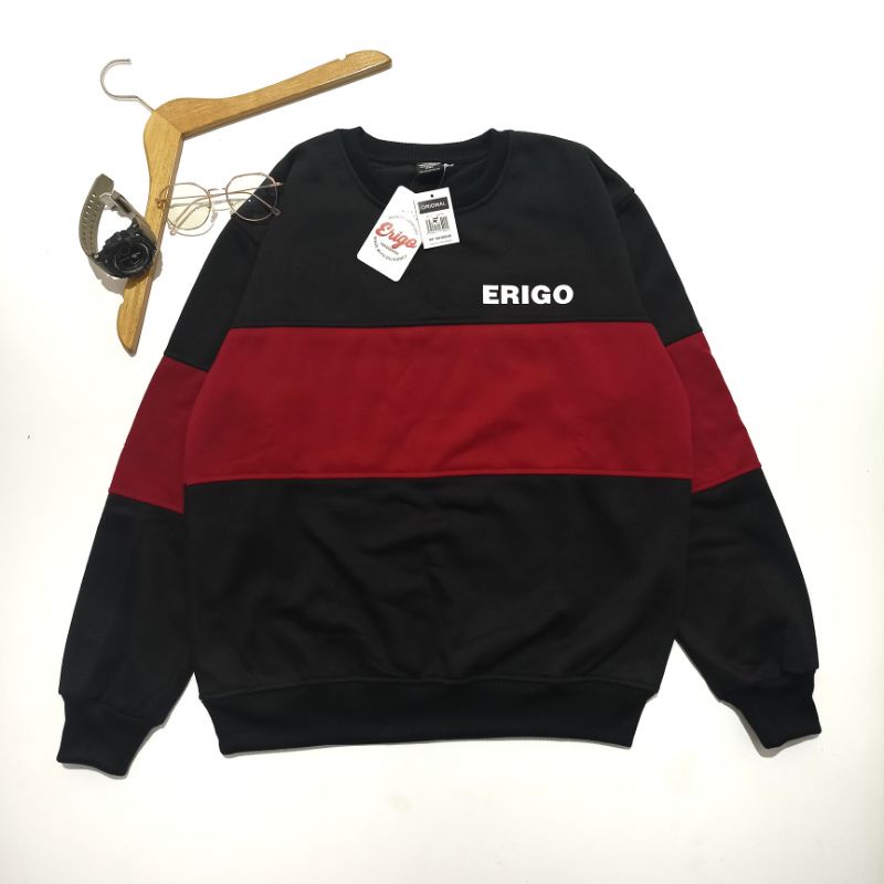 Dz97 Sweater Crewneck Pria Distro Grafity Sweter Switer Crewnek CN Crowneck Cowok Cewek Wanita Tebal-stripe Black Ruby
