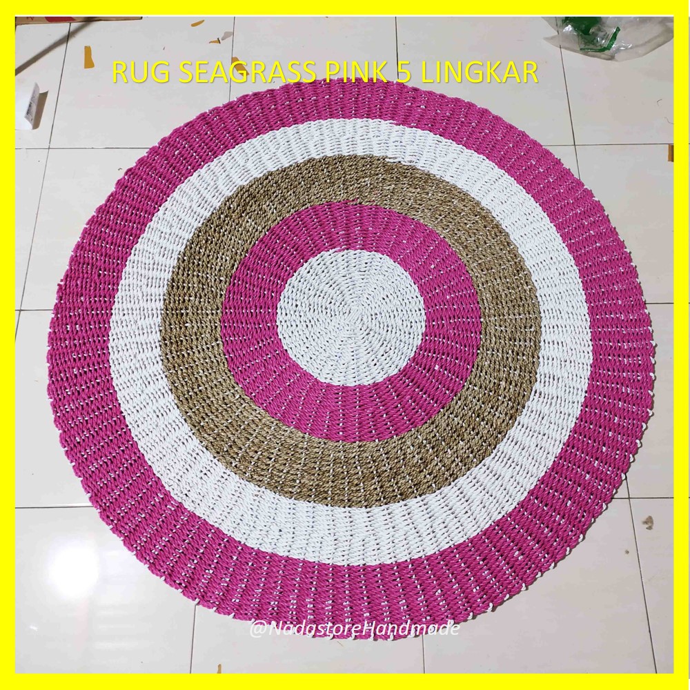 RUG SEAGRASS PINK PANCAWARNA 5 LINGKAR / KARPET ANYAMAN / TIKAR BULAT DIA 120 CM