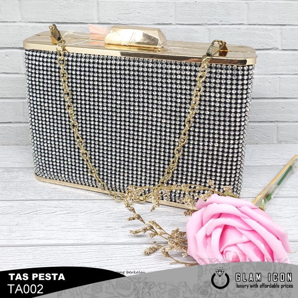 Tas Pesta Clutches Luxe Gold Full gems TA002