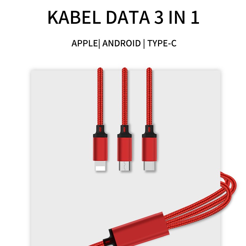 Kabel Charger 3 in 1  Kabel Data USB Charger iOS + Micro USB + Type C Charger