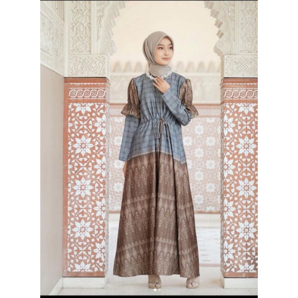 Twotone Dress Tealbrown By Vanilla Hijab