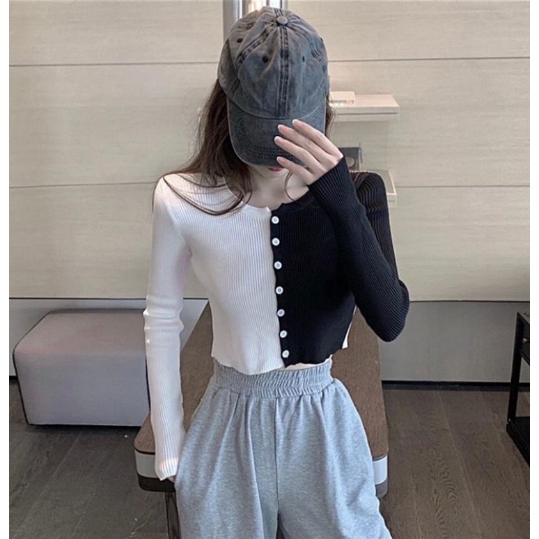 Cardigan rajut 2 warna / two tone crop knit korea
