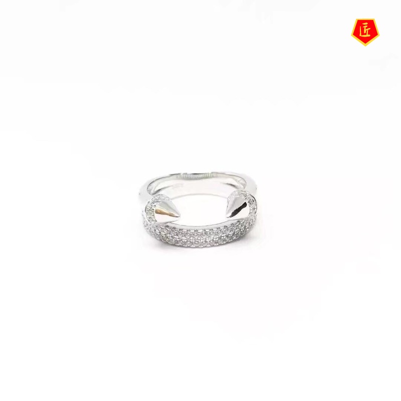 [Ready Stock]S925 Silver Sweet Personality Rivet Open Ring for Women