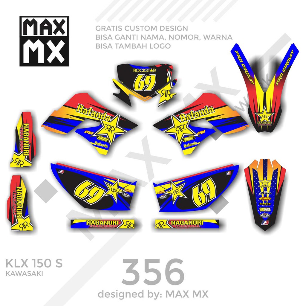 MX-01356 decal klx 150 biru merah rockstar