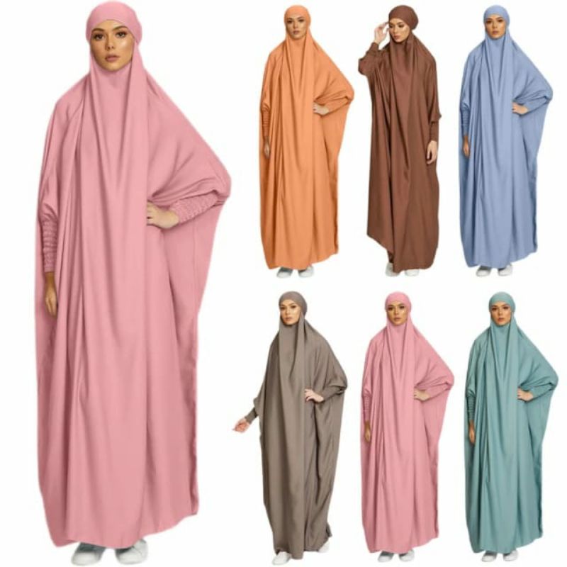 FRENCH KHIMAR LENGAN KERUT ABAYA ONE PIECE POLOS JUMBO BAHAN WOLFIS