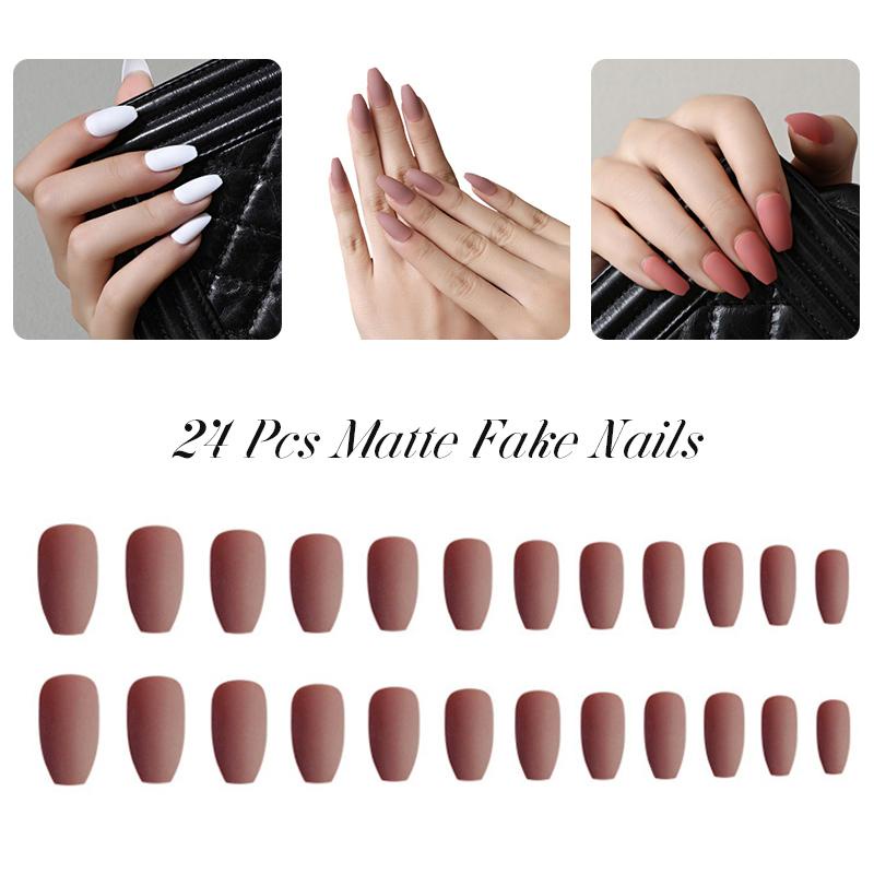 24pcs Kuku Palsu Extension Full Cover Warna Matte Untuk Nail Art