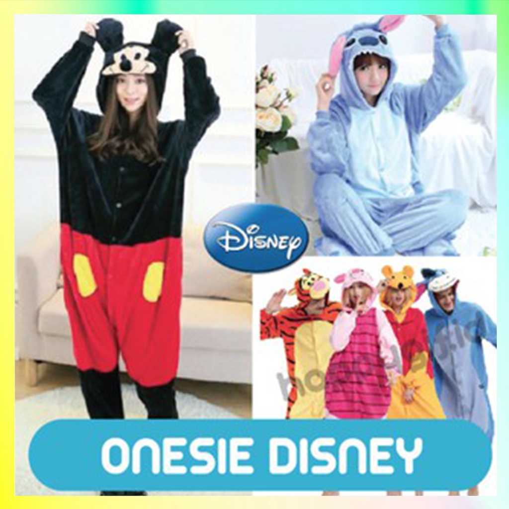 KOSTUM DISNEY ONESIE KIGURUMI DEWASA MICKEY STITCH WINNIE EEYORE dll