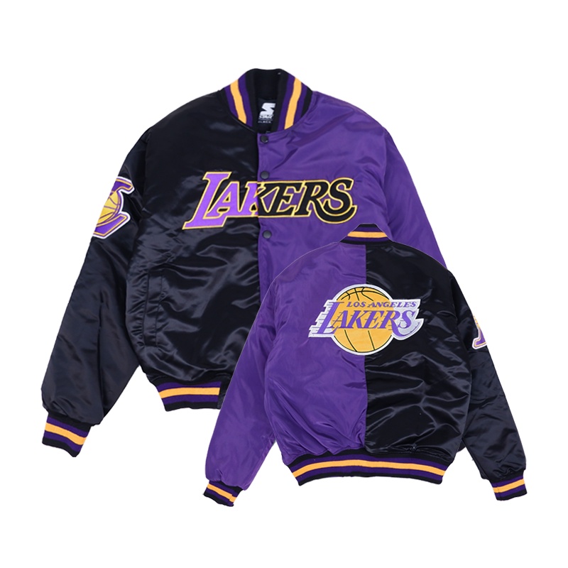 VARSITY JACKET LAKERS TWOTONE BLACK PURPLE LOS ANGELES BASKETBALL NBA VINTAGE