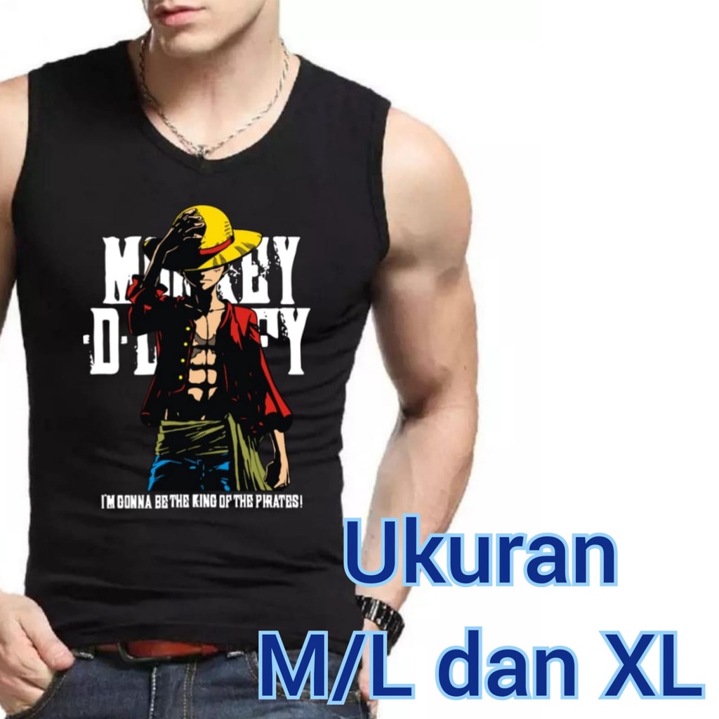 Bisa COD / DS - SINGLET PE MOTIF PIRATE LUFFY / kaos cowok / kaos singlet / kaos dalem singlet cowok