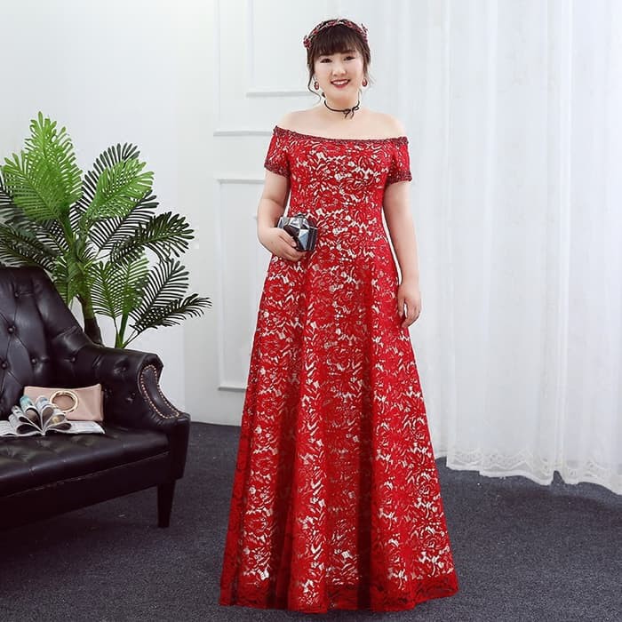Gaun Pesta 0360918 Merah Party Big Size Dress Gown