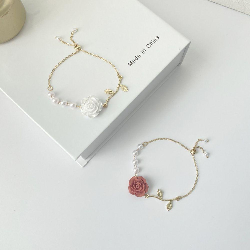 Mxbeauty Rose Pearls Gelang Indah Hadiah Gadis Sederhana Temperamen Dapat Disesuaikan Baroque Perhiasan Gaya Korea