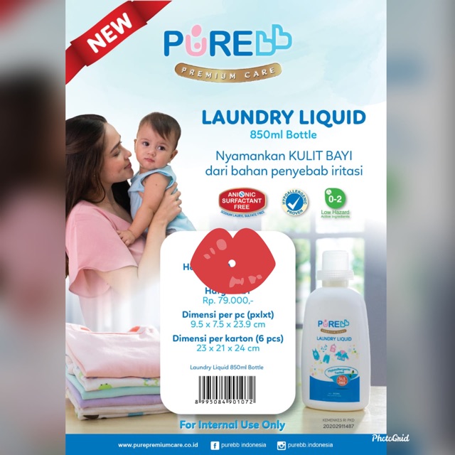 PureBB Laundry Liquid 850 ml - Detergent Bayi