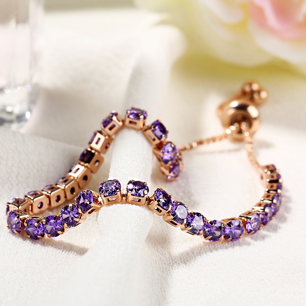 Gelang Bangle Zircon Berkilau Adjustable Warna Rose Gold Silver Untuk Wanita