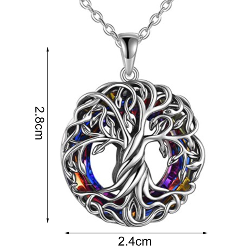 Fancyqube Kalung Desain Pohon Kehidupan Aksen Kristal Biru Bahan Sterling Silver Untuk Wanita