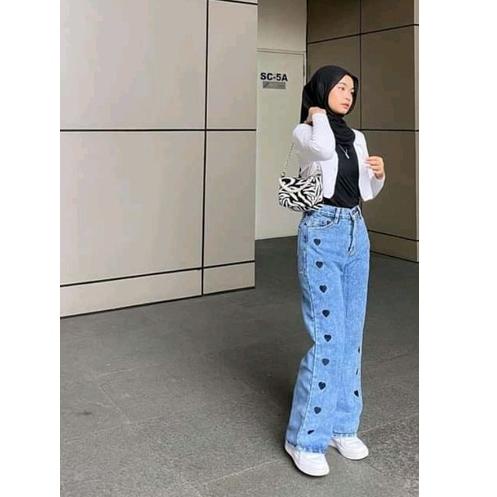 MURAH MERIAH.. HIGHWAIST KULOT JEANS J 18 MOTIF LOVE/ CELANA WANITA KOREAN STYLE/VINTAGE/KLT LIPAT L