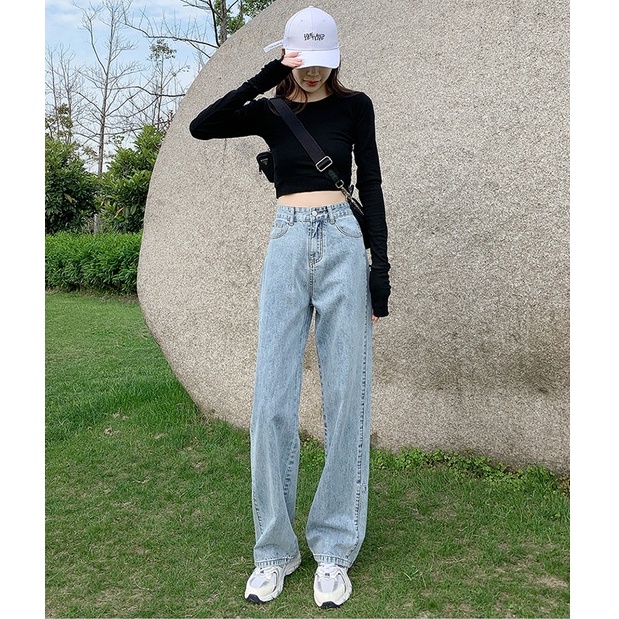 Biru Baru Korean Style Celana Jeans Wanita  /Highwaist Celana Jeans Panjang Wanita Loose