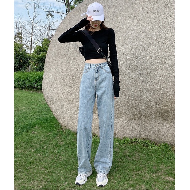 Biru Baru Korean Style Celana Jeans Wanita  /Highwaist Celana Jeans Panjang Wanita Loose