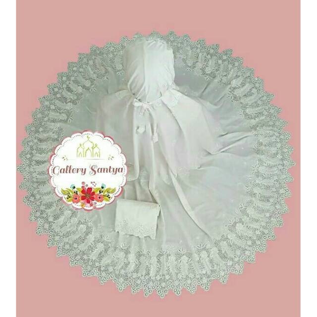 Mukena bordir bukittinggi bunga keliling putih polos 03