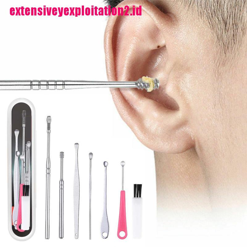 &lt; E2id &amp; &gt; 7Pcs / Set Korek Kuping Bahan Stainless Steel