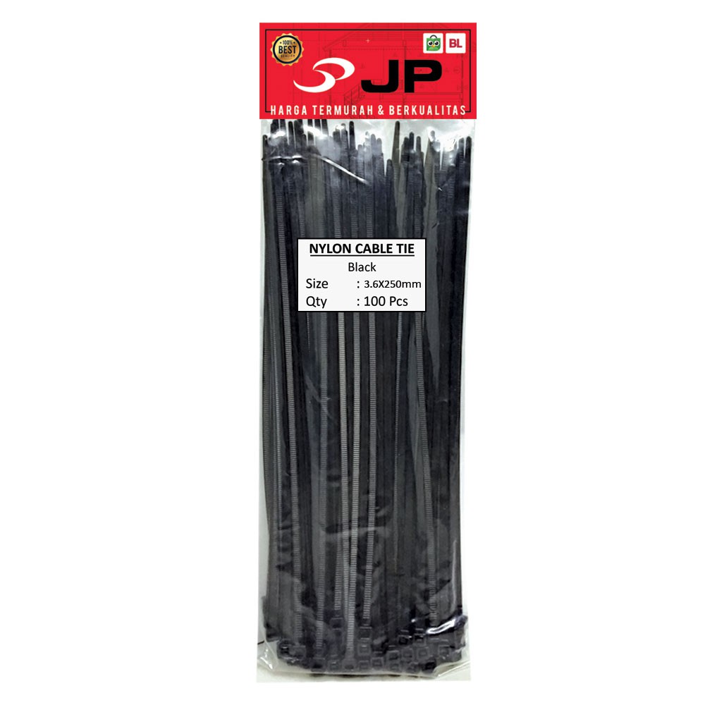 KABEL TIES 3.6 x 250 MM HITAM - PENGIKAT KABEL TIS - CABLE TIE 100 PCS