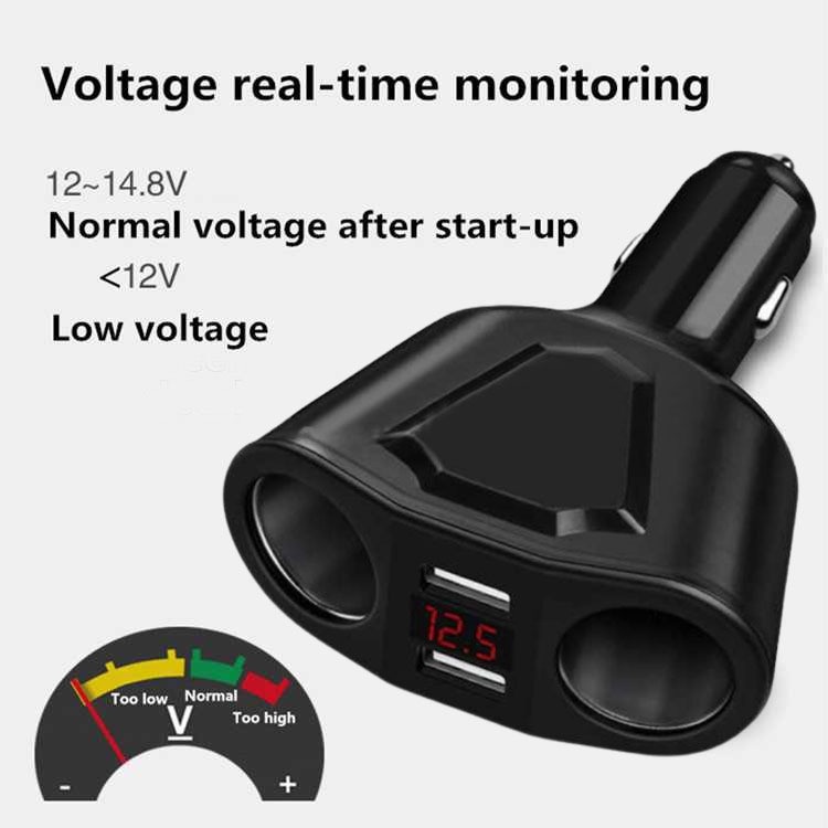 Car Charger Mobil Voltage Monitor 2 Port 3.1A 2 Lighter Socket 120W