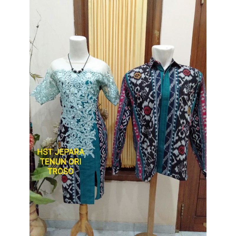 DRES PESTA TENUN MIX BROKAT PREMIUM ,KEMEJA TENUN,KODE HIJAU
