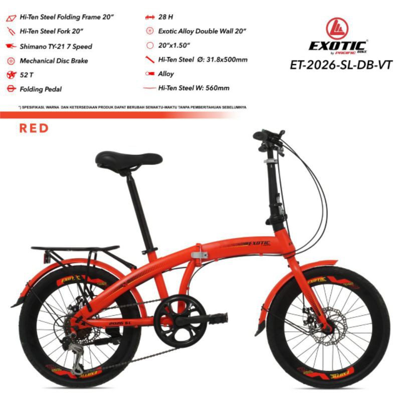 Sepeda Sepedah Folding Bike Lipat Lipet 20 Inch Exotic Olahraga Anak Dewasa Murah