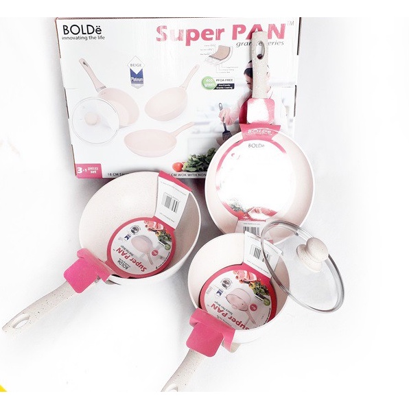 Panci Bolde Super Pan 3+1 Pcs Beige Panci Granite Panci Set