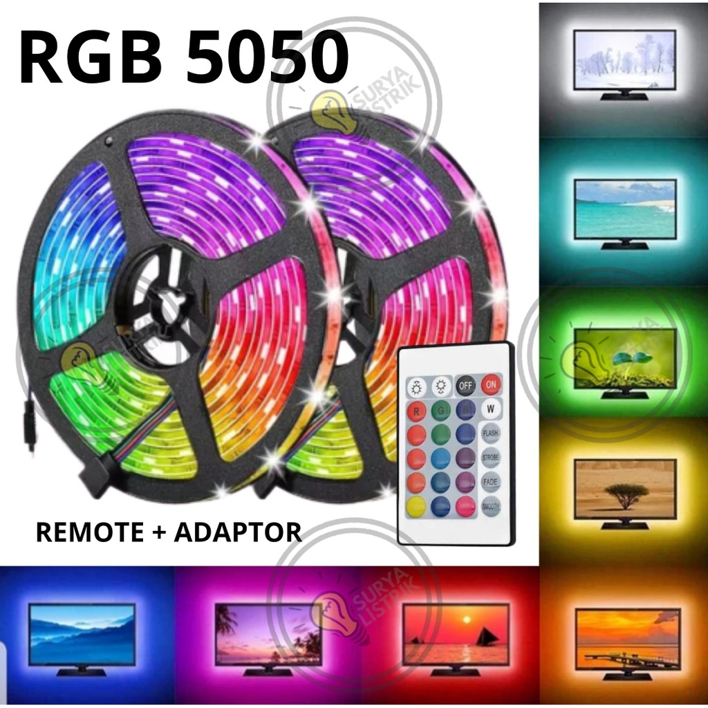 Lampu Strip LED RGB 5050 SMD 2835 Fleksibel 5M dengan Lampu Strip LED RGB 5050 SMD 2835 Fleksibel 5M dengan