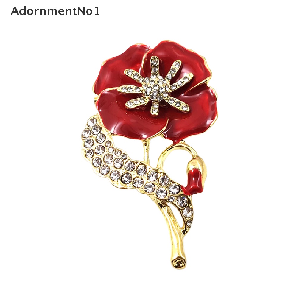 (AdornmentNo1) Bros Pin Enamel Desain Bunga Anyelir Merah + Emas