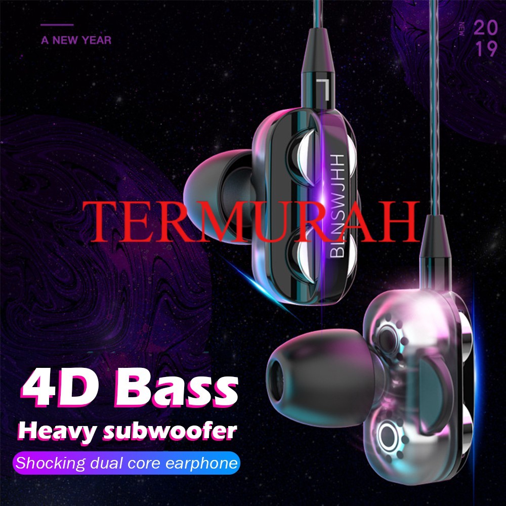 TERMURAH Headset 4D Bass Double Speaker Stereo 3.5MM Wired Head Phone Murah Dual Drive with Mic