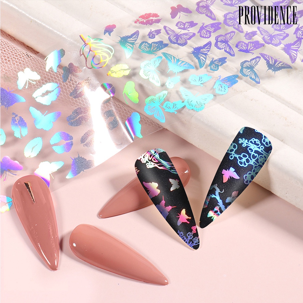 Providence 10Pcs/Set Nail Sticker 3D Gradient Shiny Laser Butterfly Shape Colorful Nail Decals for Salon